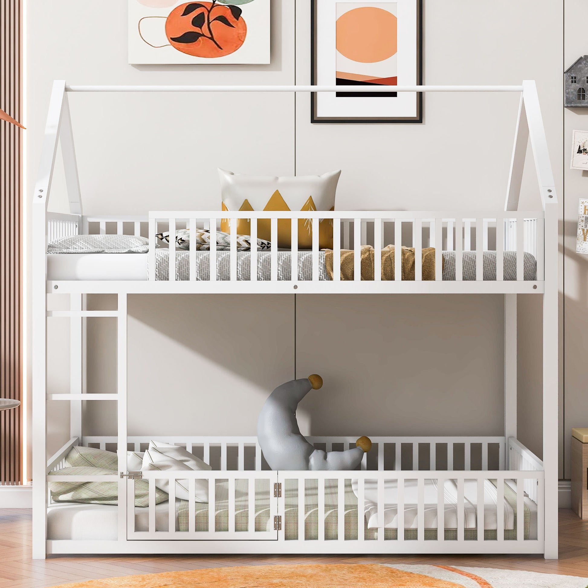 Metal House Bunk Bed With Fence And Door - The Sleep Loft - Online Mattress Showroom NYC