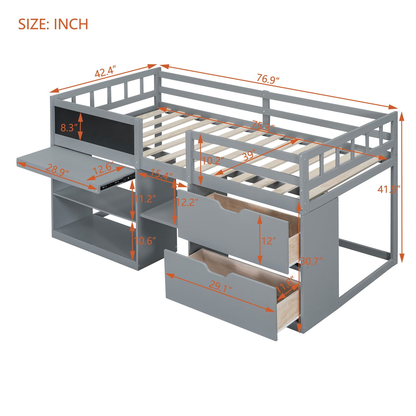 Low Loft Bed With Rolling Desk, Shelf And Drawers - The Sleep Loft - Online Mattress Showroom NYC