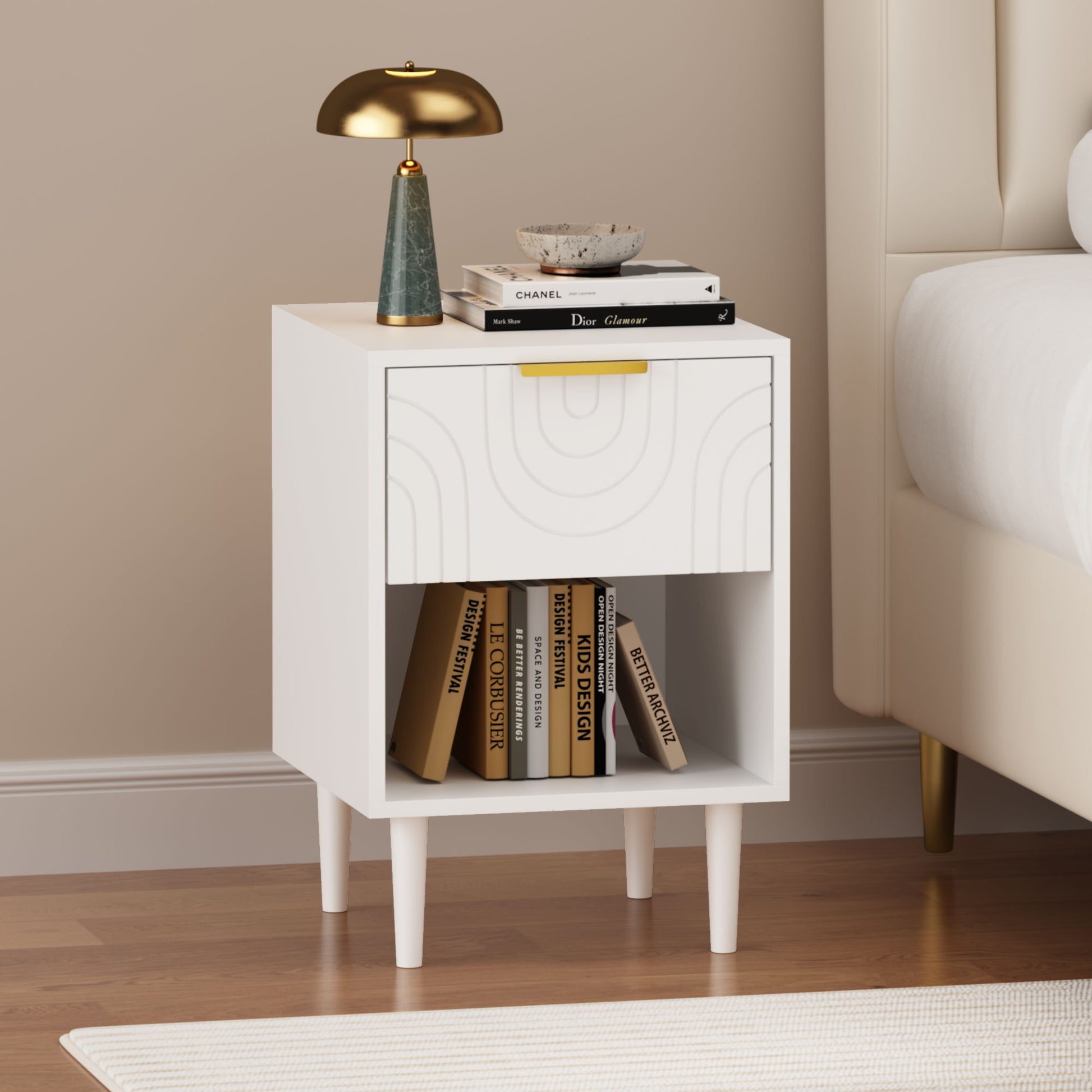 Nightstand With 1 Drawer And Open Shelf - White - The Sleep Loft - Online Mattress Showroom NYC