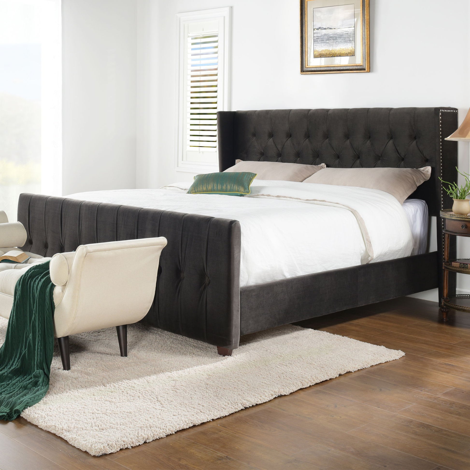 David - King Tufted Wingback Bed - Dark Charcoal Gray - The Sleep Loft - Online Mattress Showroom NYC