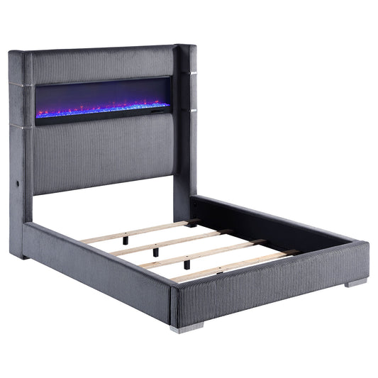 Haven - Upholstered Queen Bed With Integrated Flame Box - Gray - The Sleep Loft - Online Mattress Showroom NYC