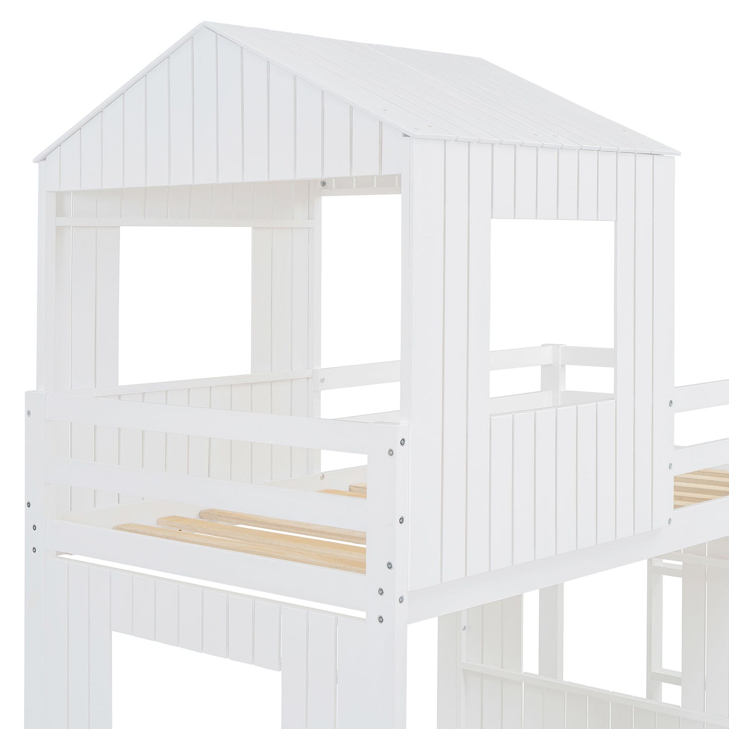 Loft Bunk Bed With Playhouse, Farmhouse, Ladder, Slide And Guardrails - The Sleep Loft - Online Mattress Showroom NYC