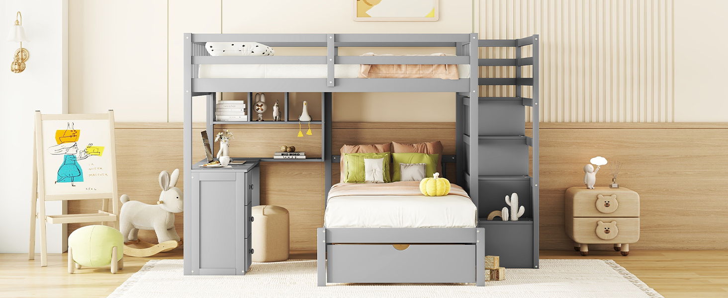 Bunk Bed With Desk, Drawers And Shelves - The Sleep Loft - Online Mattress Showroom NYC