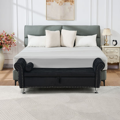 Storage Bench With Crystal Buttons And 1 Pillow For Bedroom - The Sleep Loft - Online Mattress Showroom NYC