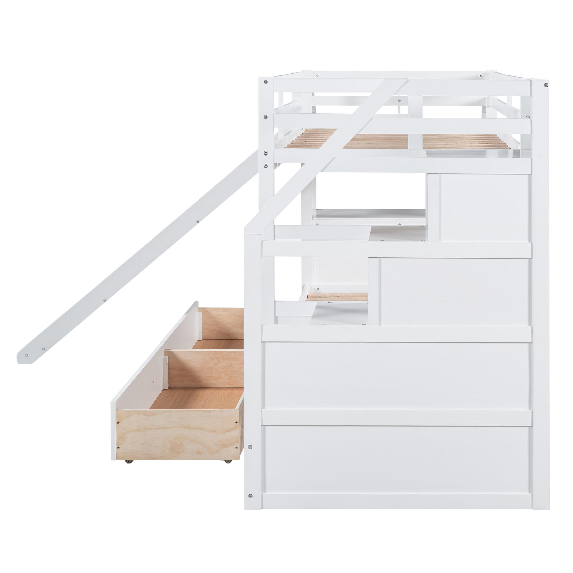 Bunk Bed With Storage Staircase, Slide, Desk, Drawers, And Shelves - The Sleep Loft - Online Mattress Showroom NYC