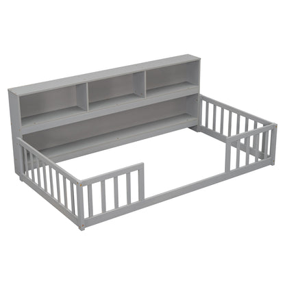 Floor Bed With Bedside Bookcase, Shelves, Guardrails - The Sleep Loft - Online Mattress Showroom NYC