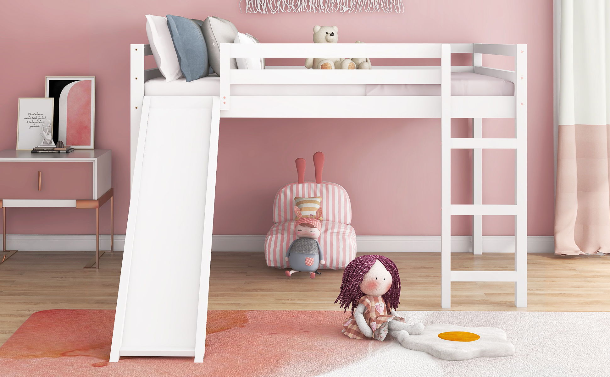 Full Loft Bed With Slide, Multifunctional Design - White - The Sleep Loft - Online Mattress Showroom NYC
