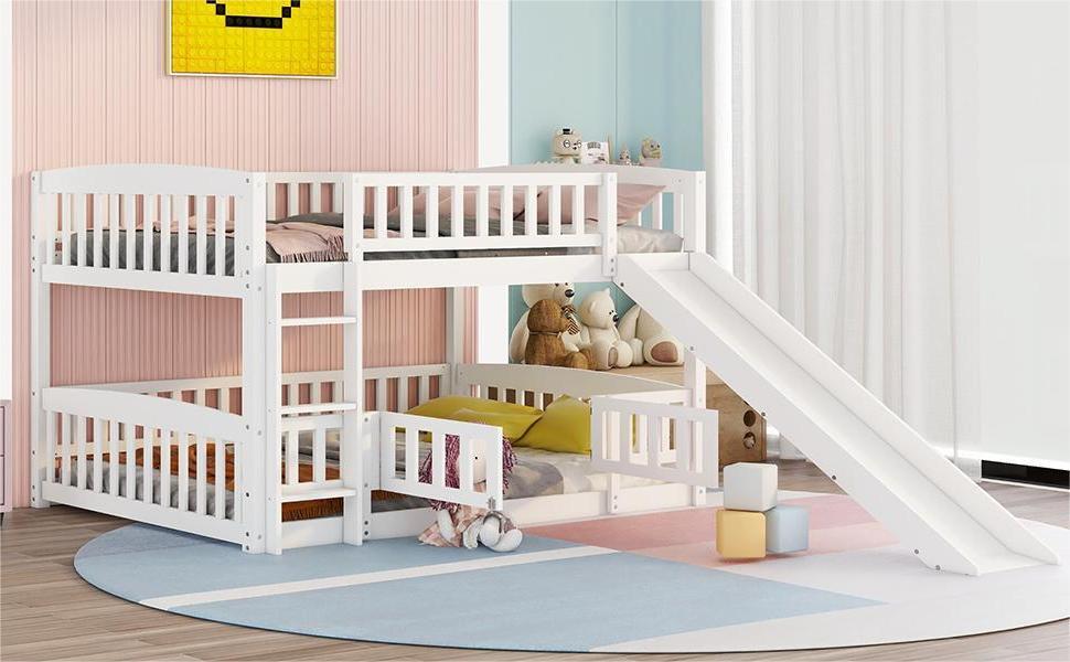 Low Bunk Bed With Slide, Fence And Ladder - The Sleep Loft - Online Mattress Showroom NYC