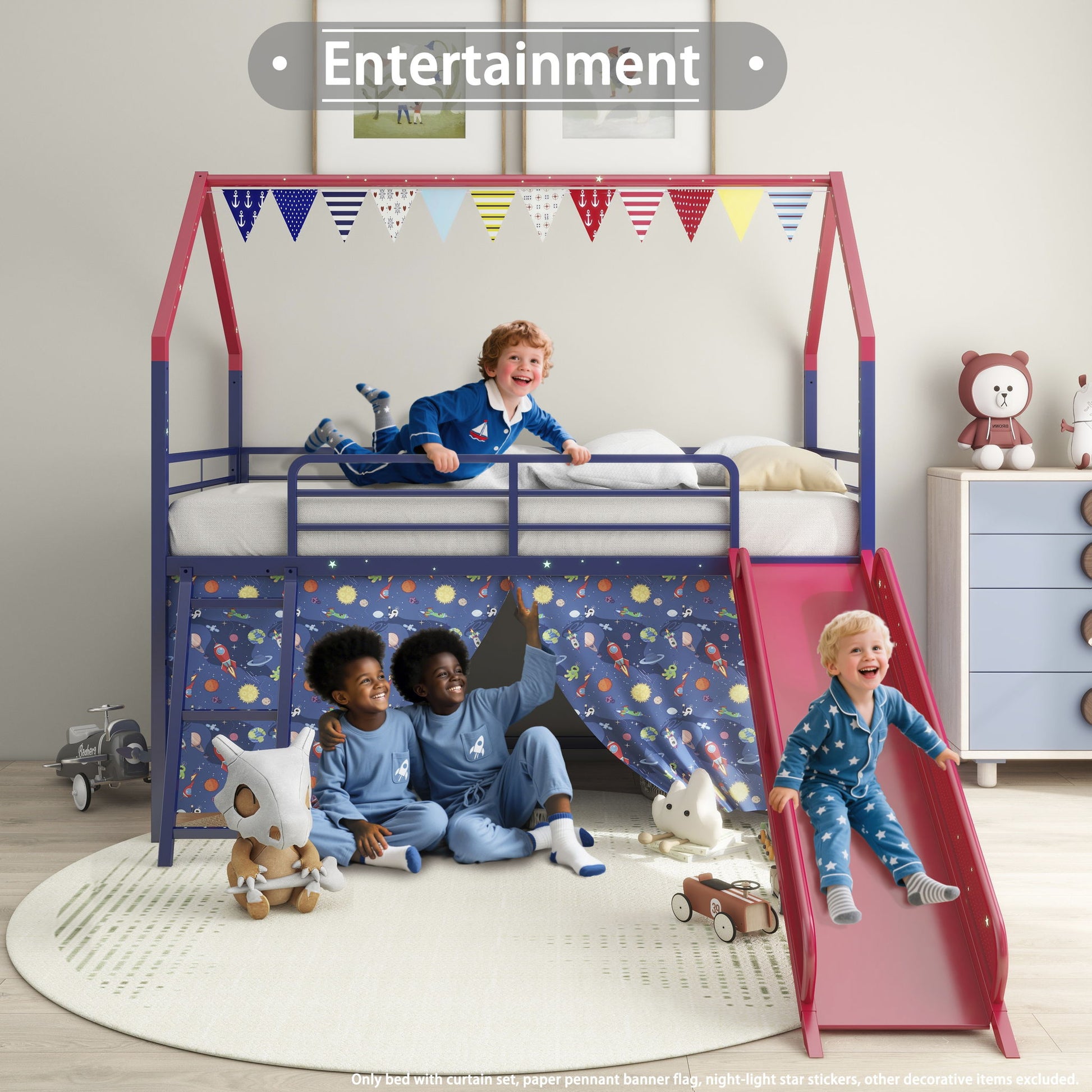 Jack - House Loft Bed With Slide And Curtain Set - The Sleep Loft - Online Mattress Showroom NYC