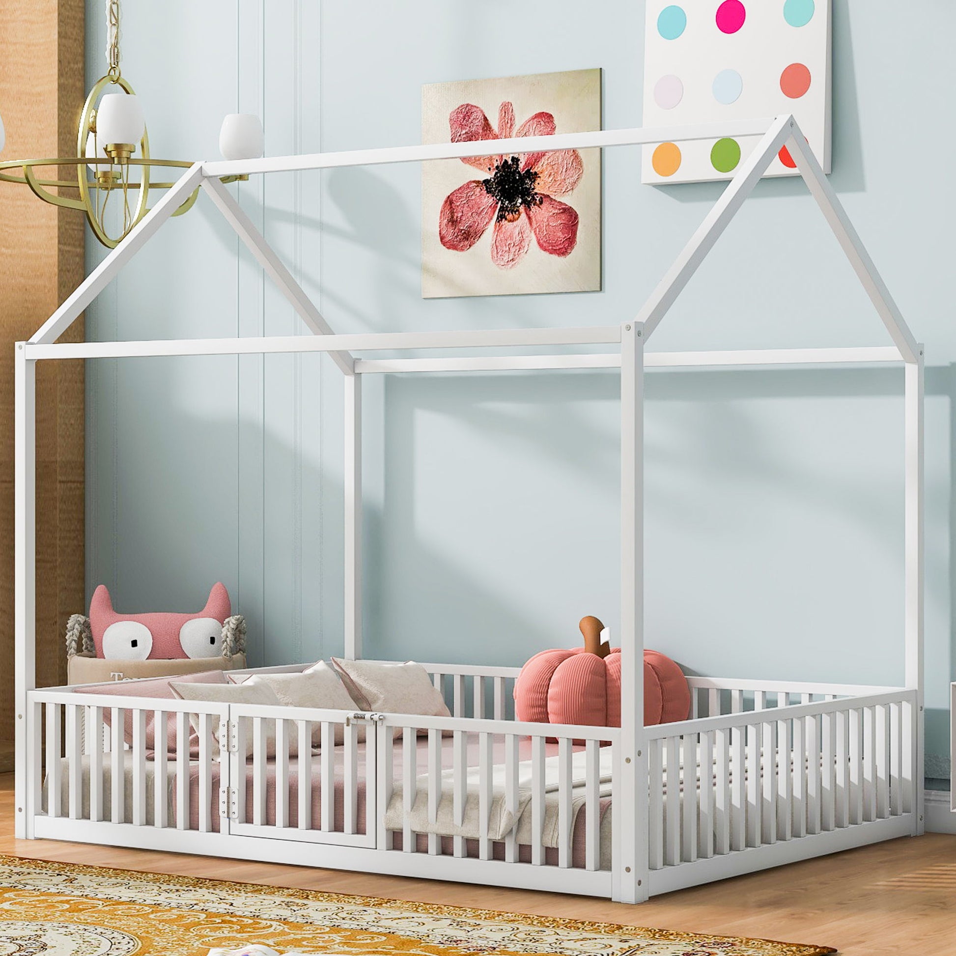 Metal House Bed With Fence And Door - The Sleep Loft - Online Mattress Showroom NYC