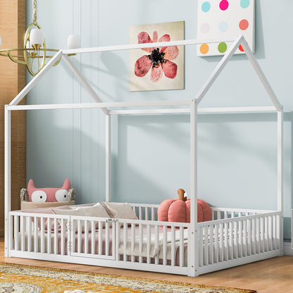 Metal House Bed With Fence And Door - The Sleep Loft - Online Mattress Showroom NYC