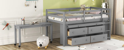 Loft Bed With Retractable Writing Desk And 4 Drawers, With Lateral Portable Desk And Shelves - The Sleep Loft - Online Mattress Showroom NYC