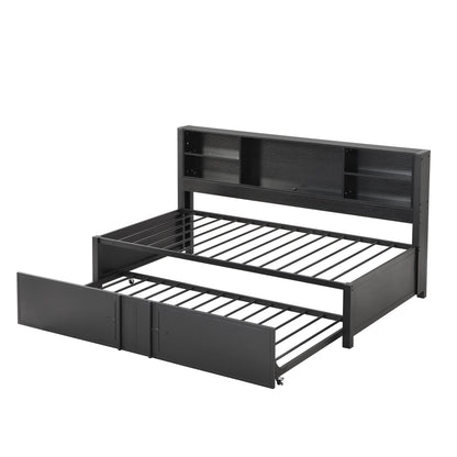 Industrial Metal Daybed With Trundle, Storage Shelves, USB Ports - The Sleep Loft - Online Mattress Showroom NYC