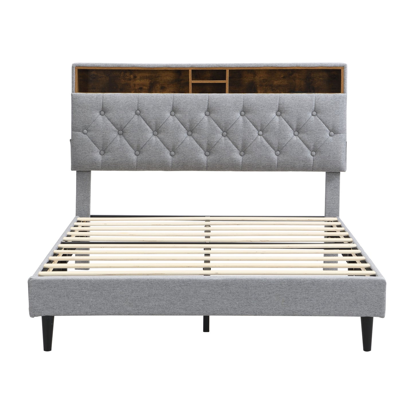 Modern Upholstered Platform Bed Frame With Button Tufted Headboard And USB Ports - The Sleep Loft - Online Mattress Showroom NYC