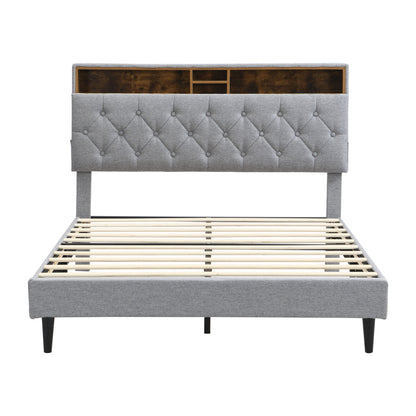 Modern Upholstered Platform Bed Frame With Button Tufted Headboard And USB Ports - The Sleep Loft - Online Mattress Showroom NYC