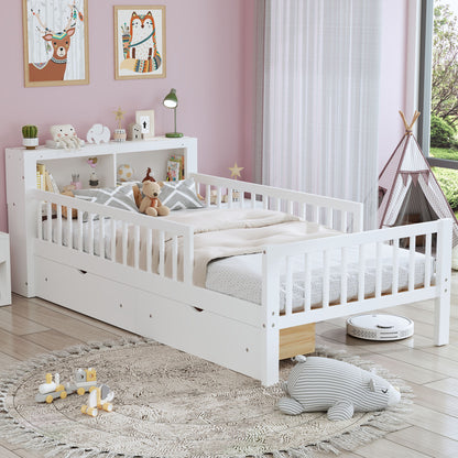 Bed With Headboard Storage Rack, 2 Under Bed Drawers, 3 Side Guardrails For Safety - The Sleep Loft - Online Mattress Showroom NYC