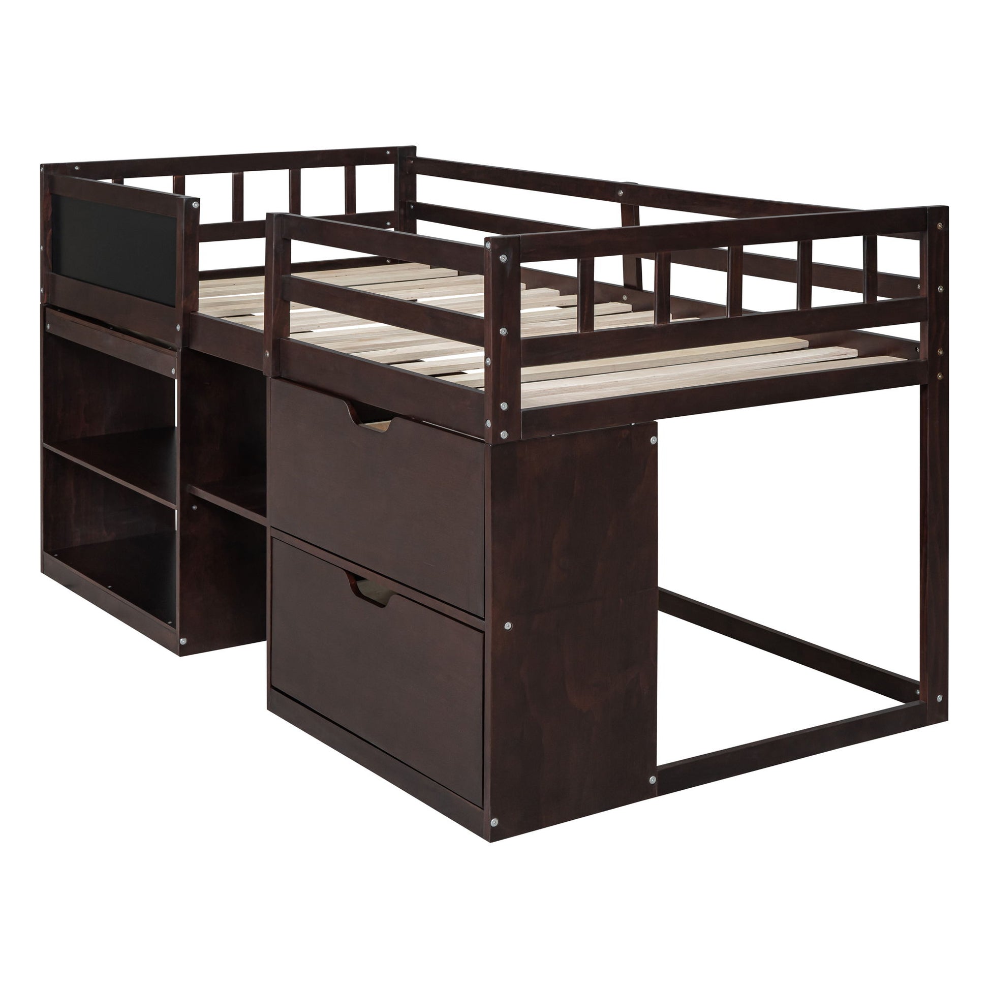 Low Loft Bed With Rolling Desk, Shelf And Drawers - The Sleep Loft - Online Mattress Showroom NYC