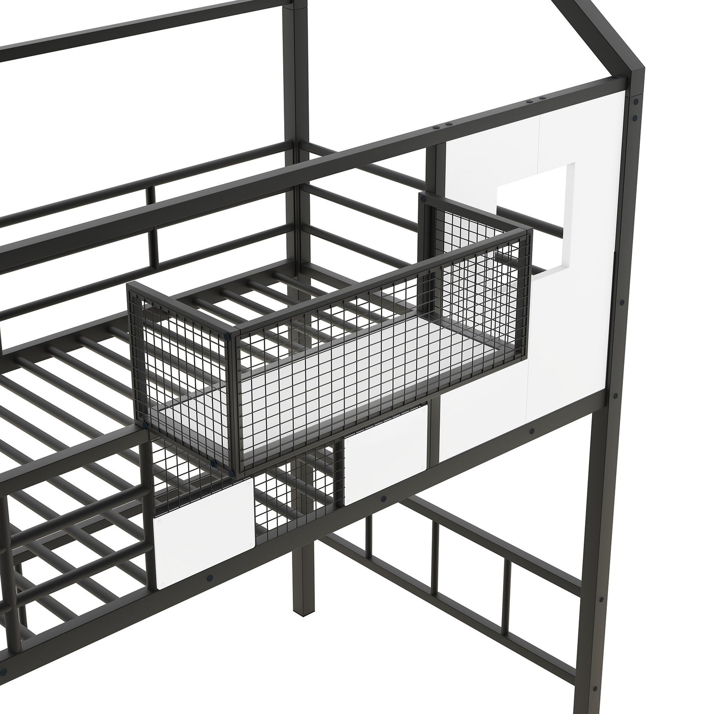 Metal Loft Bed With Roof Design And Storage Box With Guardrails And Integrated Ladder - The Sleep Loft - Online Mattress Showroom NYC