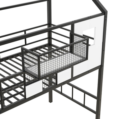 Metal Loft Bed With Roof Design And Storage Box With Guardrails And Integrated Ladder - The Sleep Loft - Online Mattress Showroom NYC