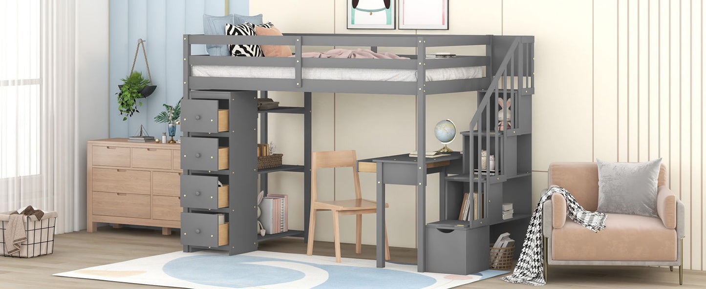 Loft Bed With Storage Drawers, Desk And Stairs With Shelves - The Sleep Loft - Online Mattress Showroom NYC