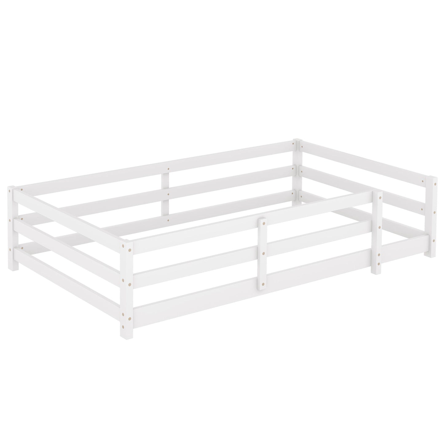 Twin Size Montessori Floor Bed With Fence - White - The Sleep Loft - Online Mattress Showroom NYC