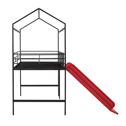 Twin Metal Loft Bed With Slide And 2 Sided Writable Wooden Board - Black - The Sleep Loft - Online Mattress Showroom NYC