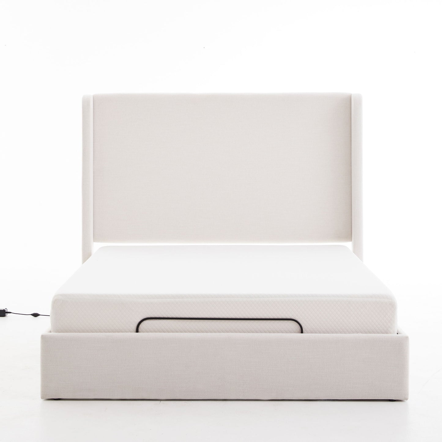 Caron - Queen Size Upholstered Wingback Bed With Adjustable Base Bundle Set - Ivory - The Sleep Loft - Online Mattress Showroom NYC