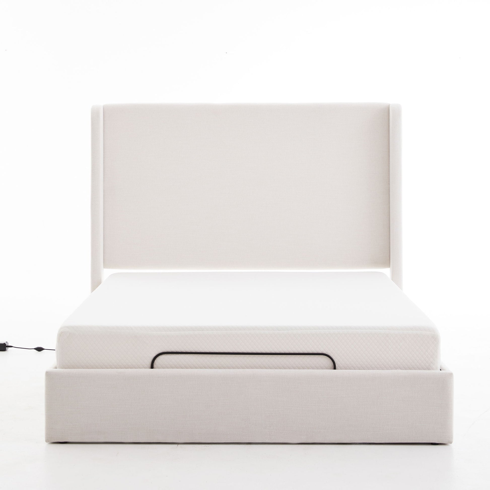 Caron - Queen Size Upholstered Wingback Bed With Adjustable Base Bundle Set - Ivory - The Sleep Loft - Online Mattress Showroom NYC