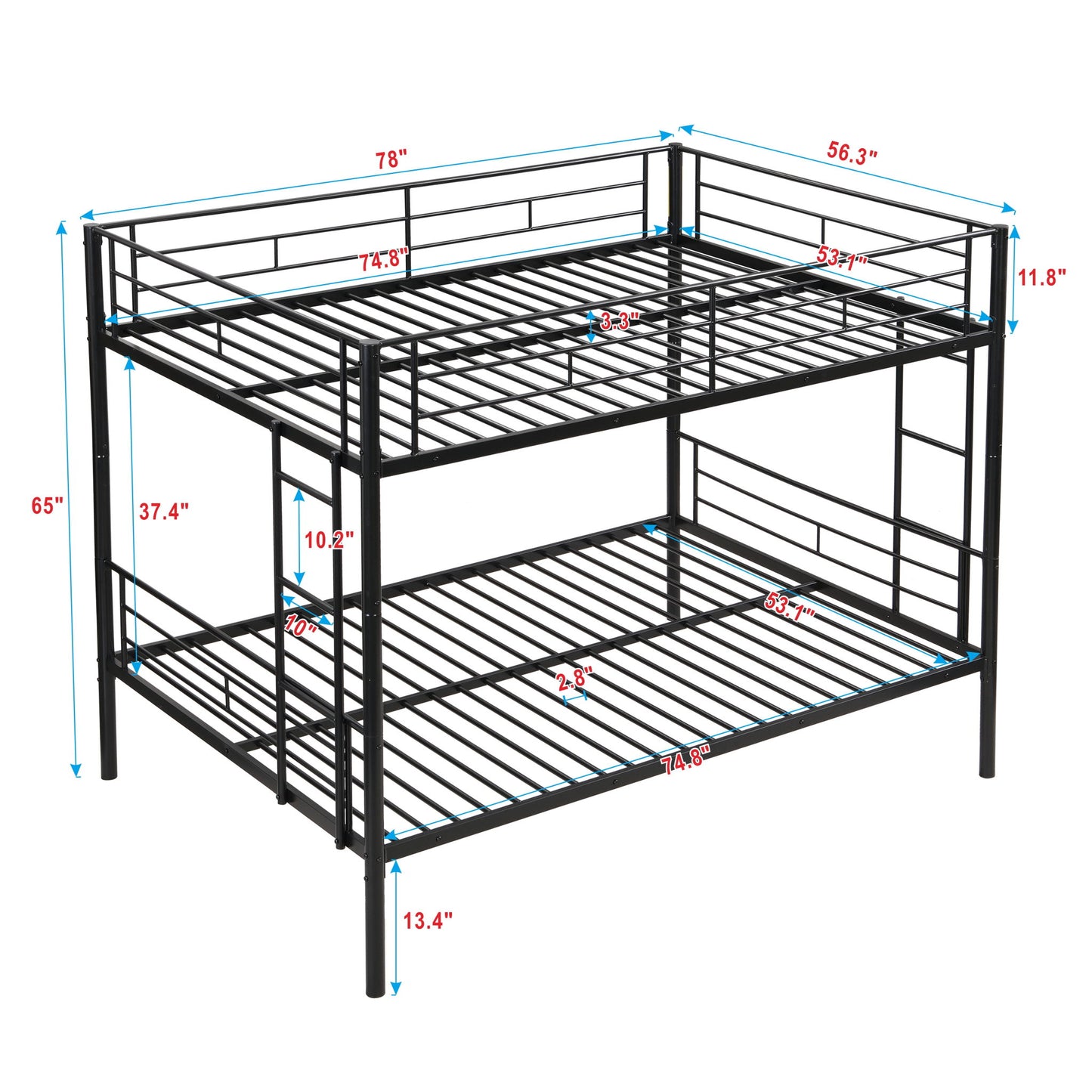 Modern Metal Bunk Bed, Full Over Full, No Box Spring Needed - Black - The Sleep Loft - Online Mattress Showroom NYC