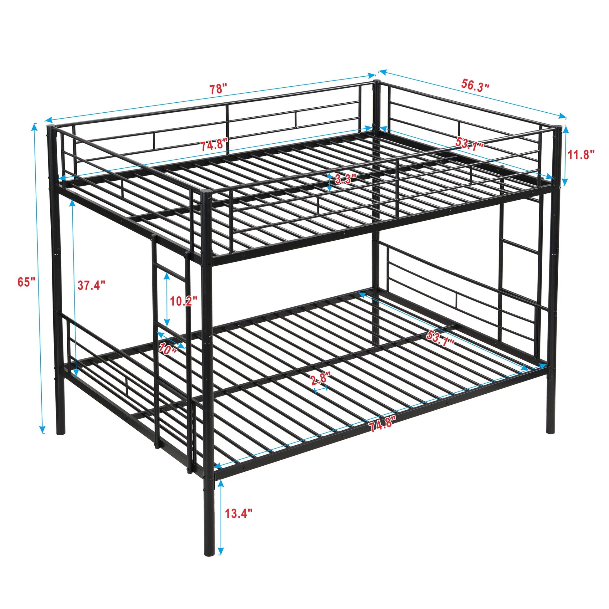 Modern Metal Bunk Bed, Full Over Full, No Box Spring Needed - Black - The Sleep Loft - Online Mattress Showroom NYC