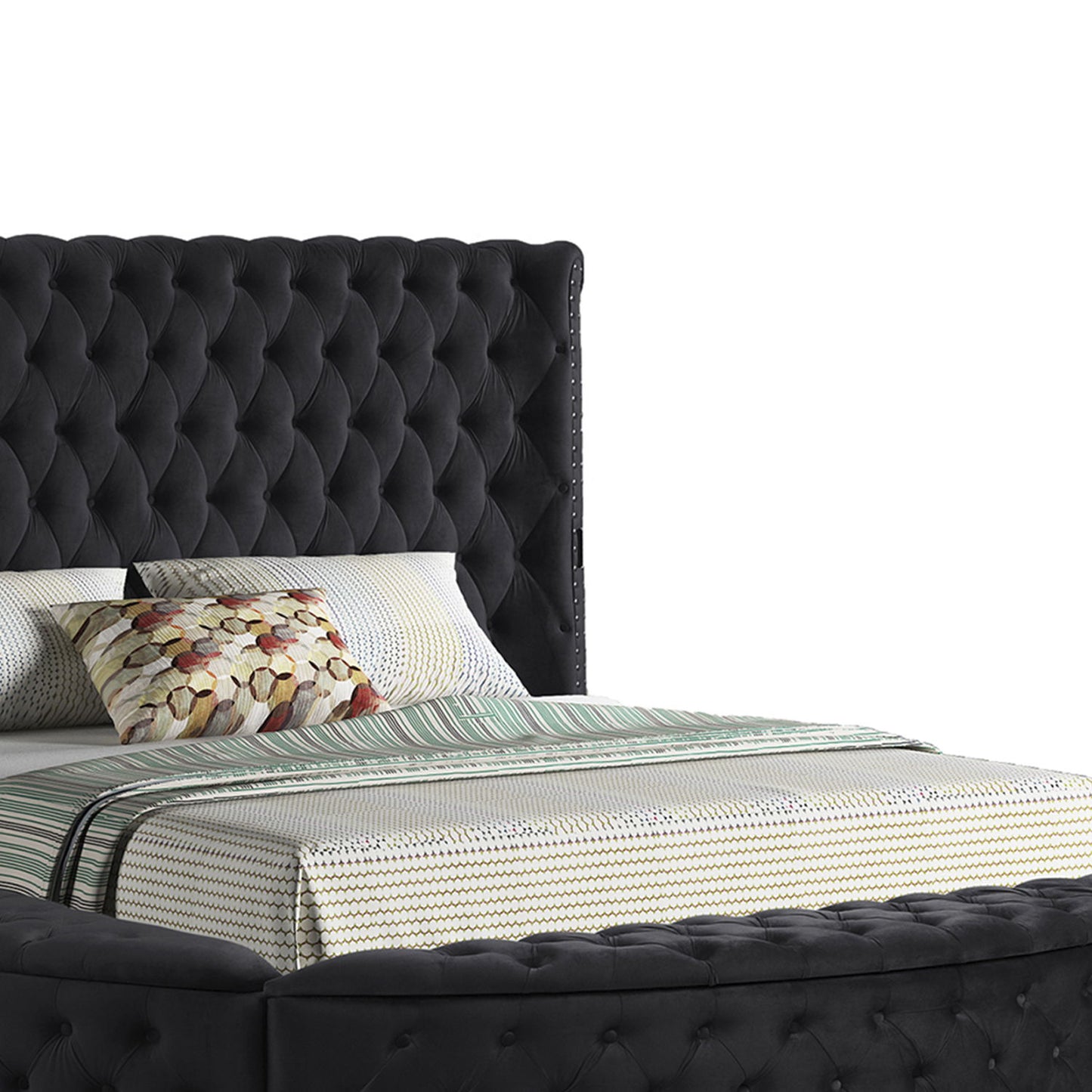 Hazel - Queen Size Tufted Storage Bed & Bluetooth Speakers, USB Port - Black - The Sleep Loft - Online Mattress Showroom NYC