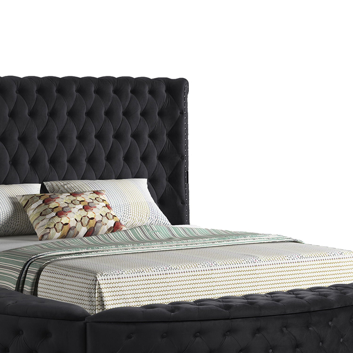 Hazel - Queen Size Tufted Storage Bed & Bluetooth Speakers, USB Port - Black - The Sleep Loft - Online Mattress Showroom NYC