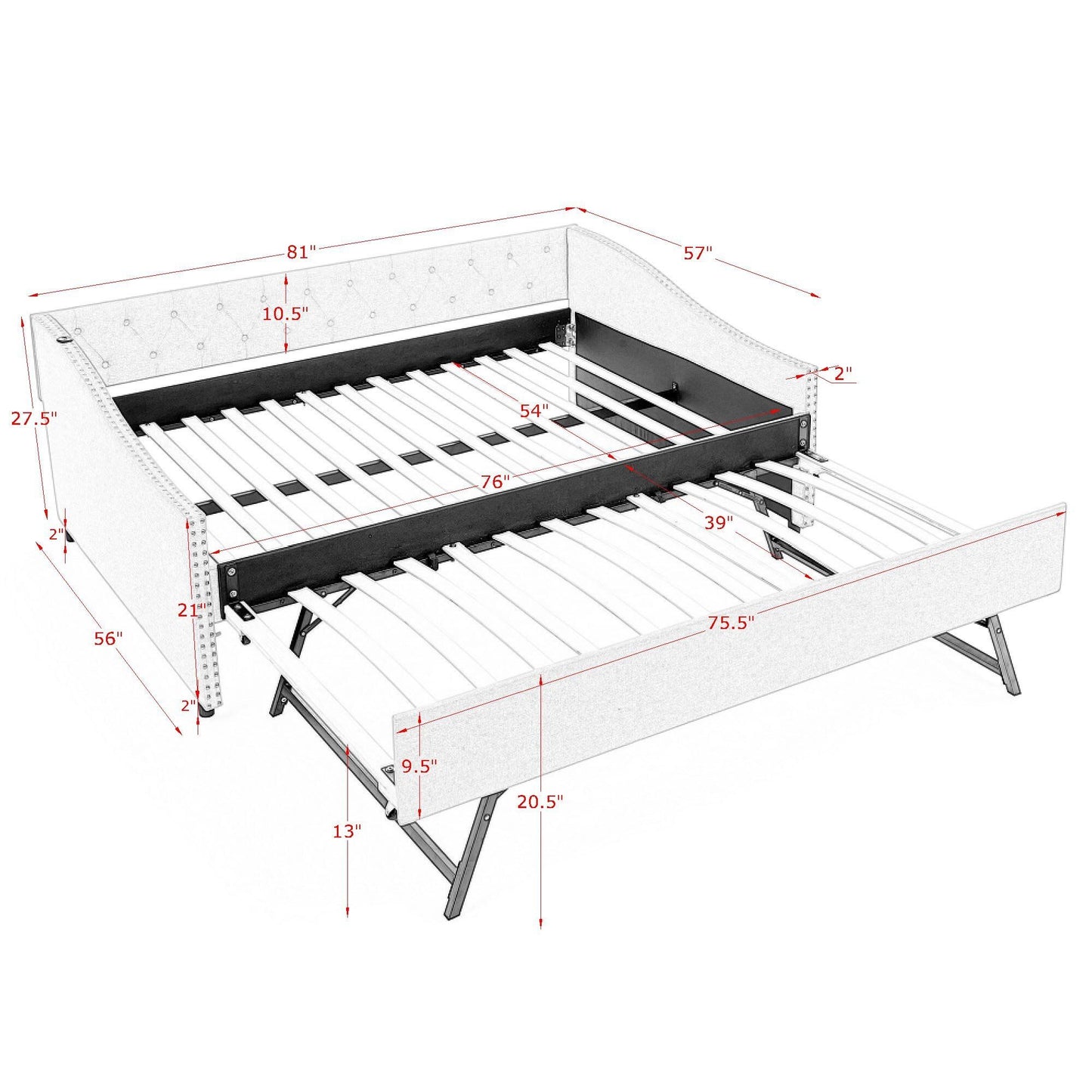 Upholstered Daybed With USB Charging & Pull Out Bed - The Sleep Loft - Online Mattress Showroom NYC