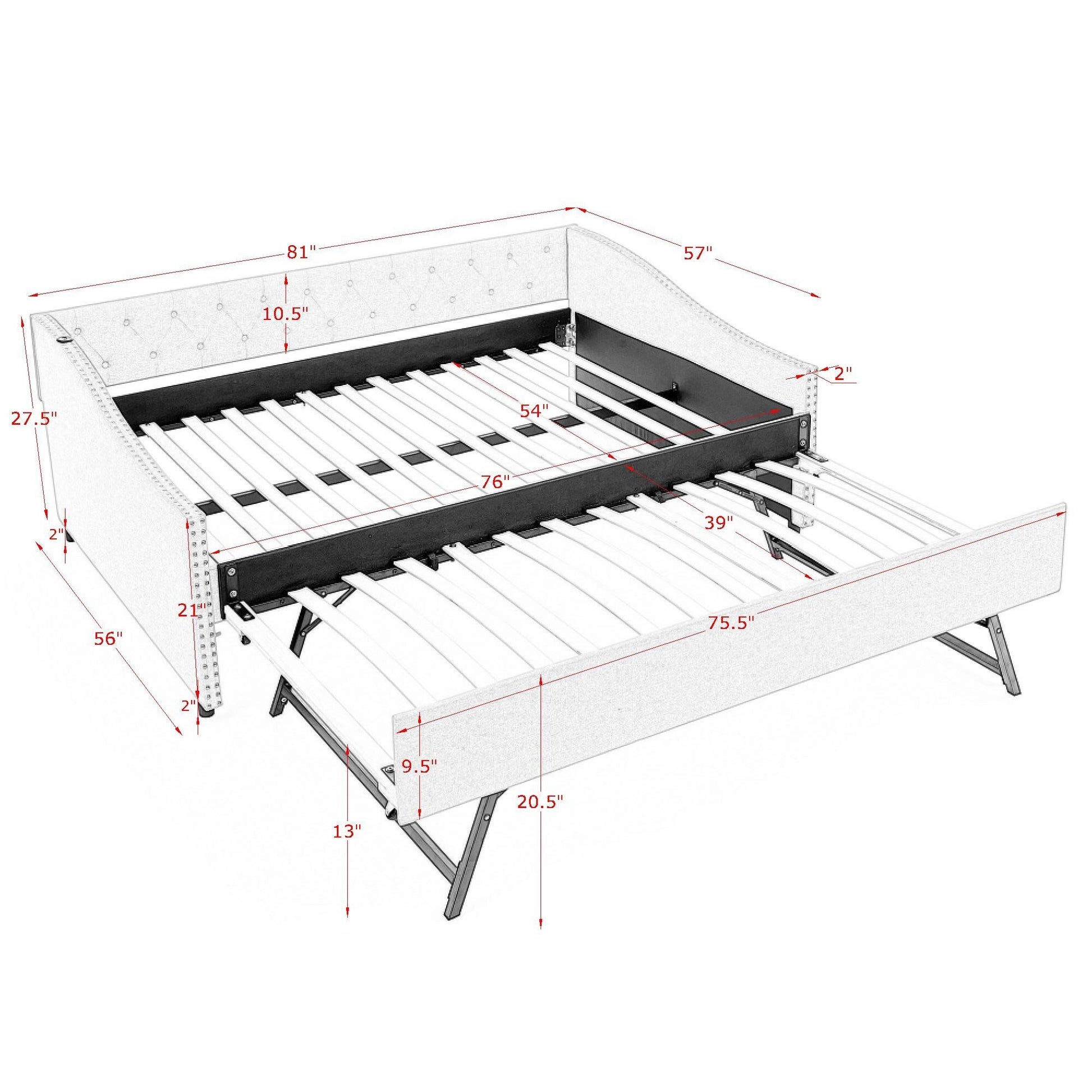 Upholstered Daybed With USB Charging & Pull Out Bed - The Sleep Loft - Online Mattress Showroom NYC