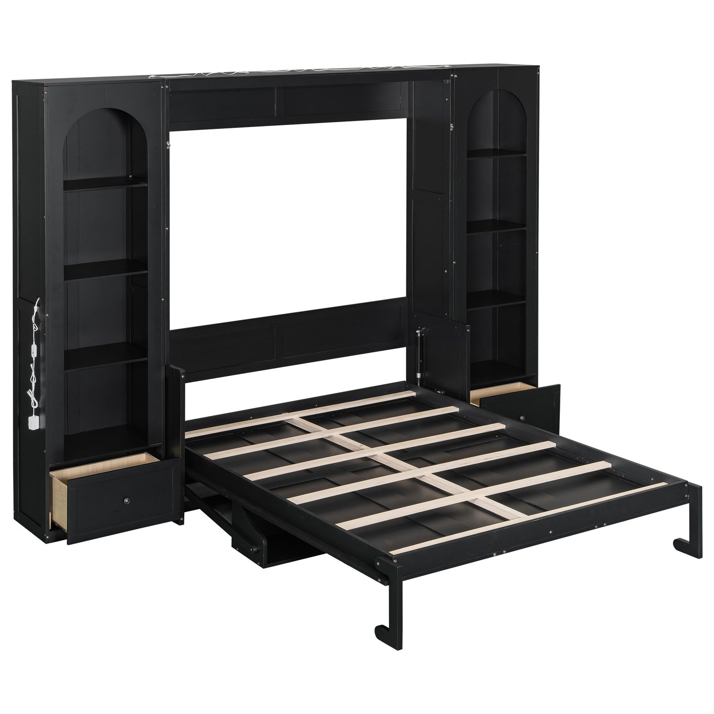 French Style Murphy Platform Bed With Shelf, Side Cabinets, Drawers And LED - The Sleep Loft - Online Mattress Showroom NYC