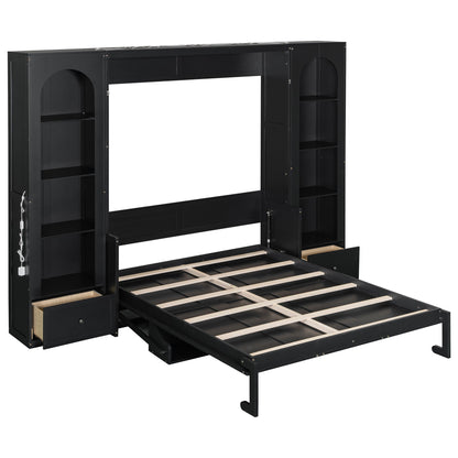 French Style Murphy Platform Bed With Shelf, Side Cabinets, Drawers And LED - The Sleep Loft - Online Mattress Showroom NYC