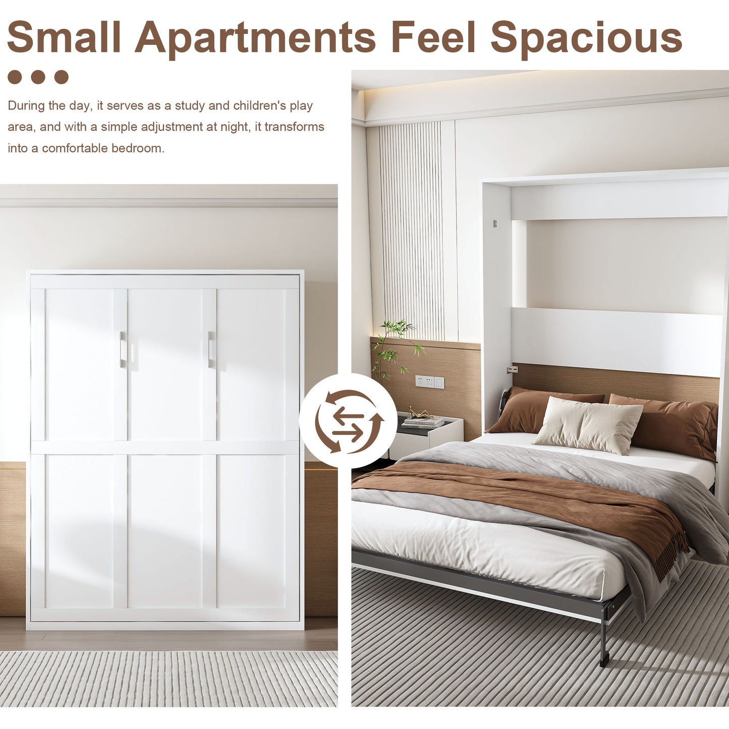 Queen Murphy Bed, Foldable Wall Bed, Space Saving Design For Bedrooms - White - The Sleep Loft - Online Mattress Showroom NYC