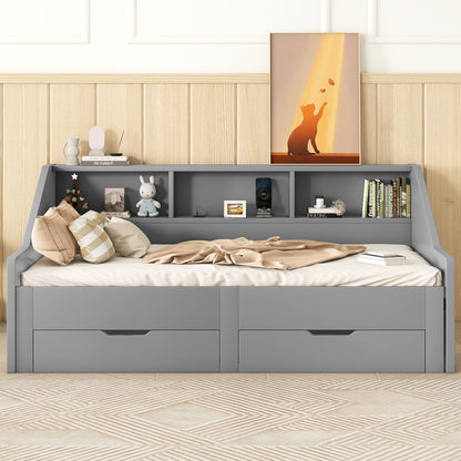 Daybed Frame With Storage Bookcases, 2 Drawers, Charging Station - The Sleep Loft - Online Mattress Showroom NYC