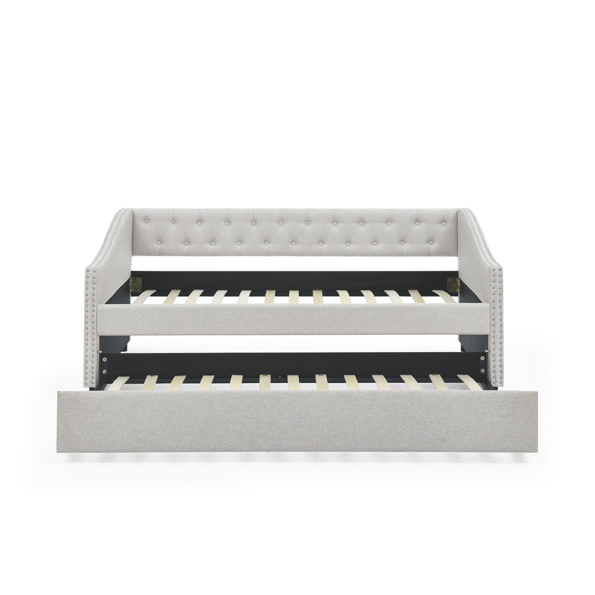 Upholstered Tufted Daybed With Drawers, Waved Arms - The Sleep Loft - Online Mattress Showroom NYC