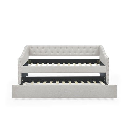 Upholstered Tufted Daybed With Drawers, Waved Arms - The Sleep Loft - Online Mattress Showroom NYC