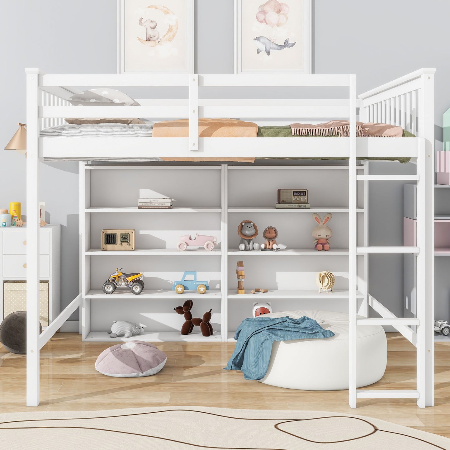 Loft Bed With 8 Open Storage Shelves And Built In Ladder - The Sleep Loft - Online Mattress Showroom NYC
