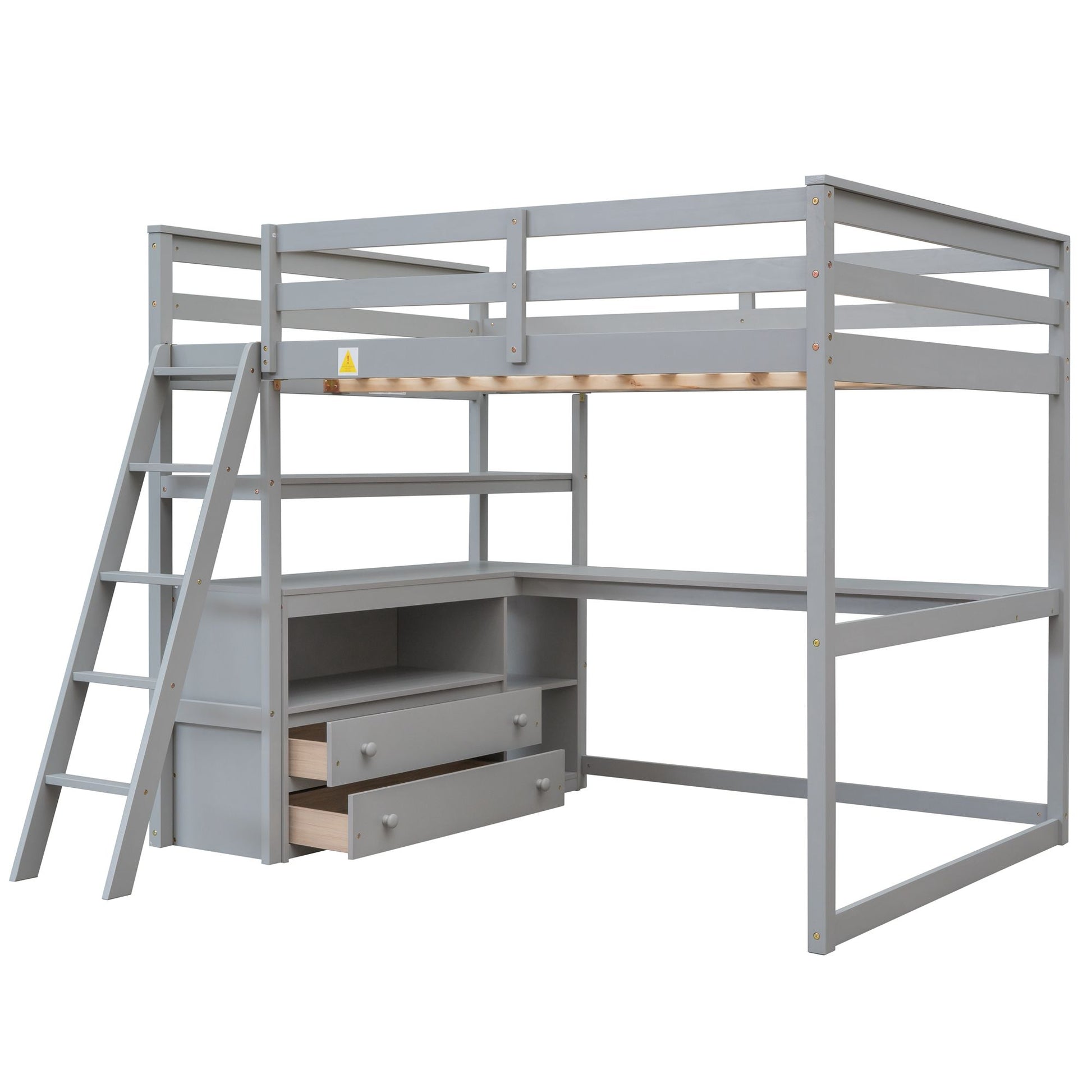 Modern Loft Bed With Built In Desk, Shelves, And 2 Drawers - The Sleep Loft - Online Mattress Showroom NYC