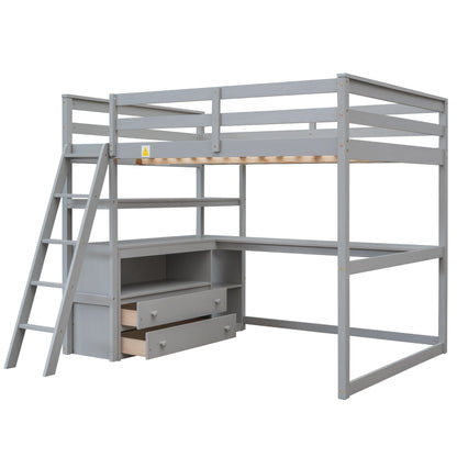 Modern Loft Bed With Built In Desk, Shelves, And 2 Drawers - The Sleep Loft - Online Mattress Showroom NYC