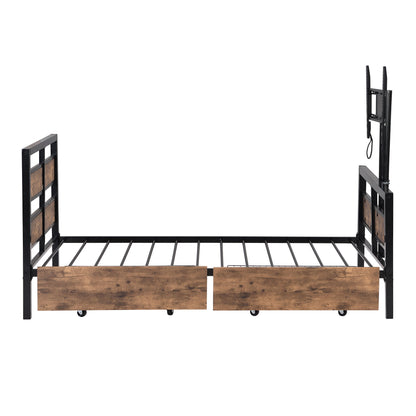 Twin Size Platform Bed With Headboard And Footboard, 2 Storage Drawers And Rotatable TV Stand - Black - The Sleep Loft - Online Mattress Showroom NYC