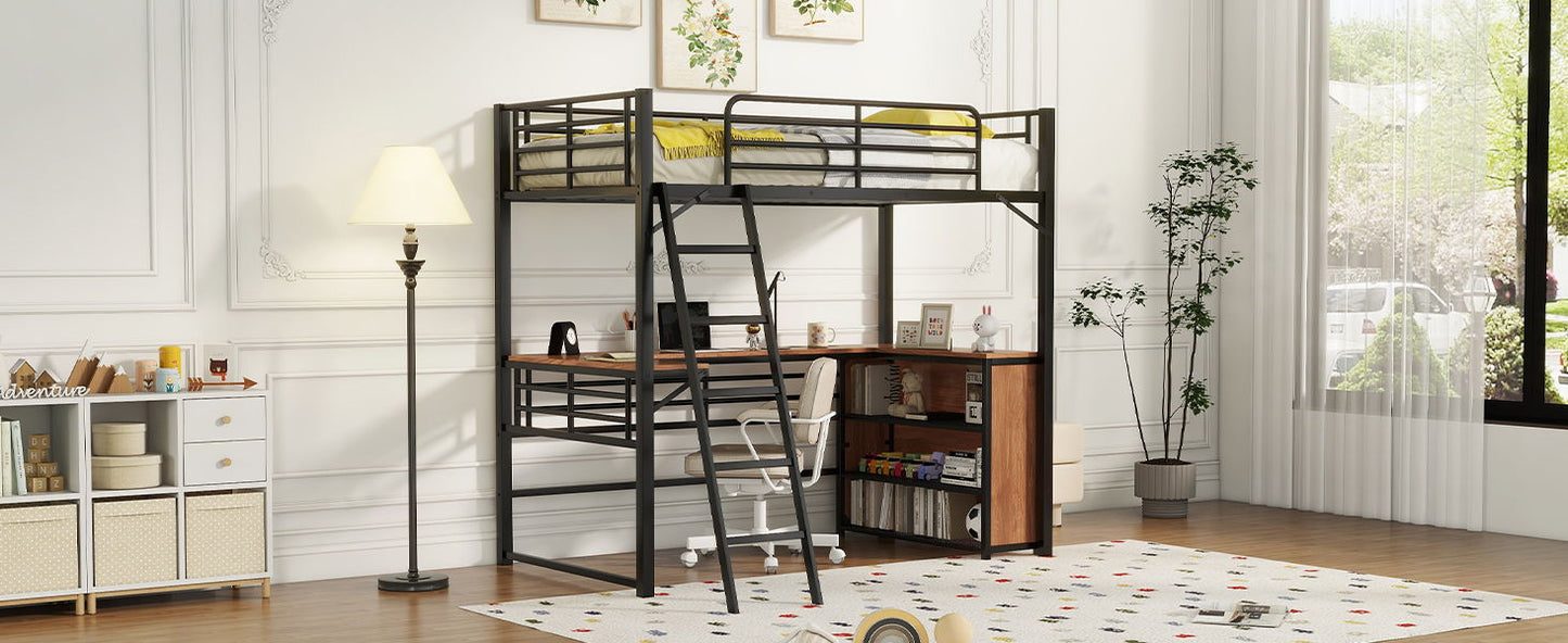 Loft Bed & 3 Layers Of Shelves And L-Shaped Desk - The Sleep Loft - Online Mattress Showroom NYC
