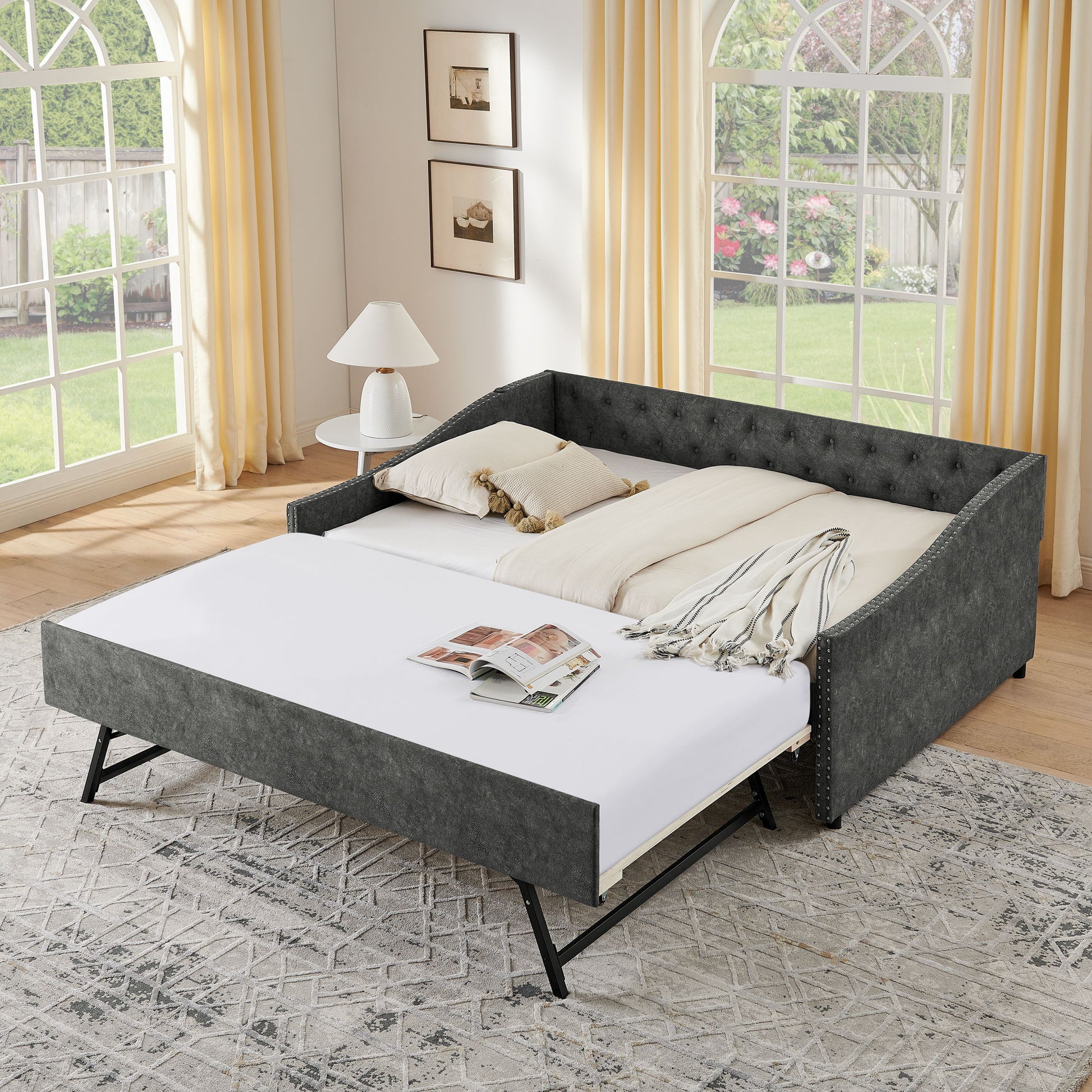 Upholstered Daybed With USB Charging & Pull Out Bed - The Sleep Loft - Online Mattress Showroom NYC