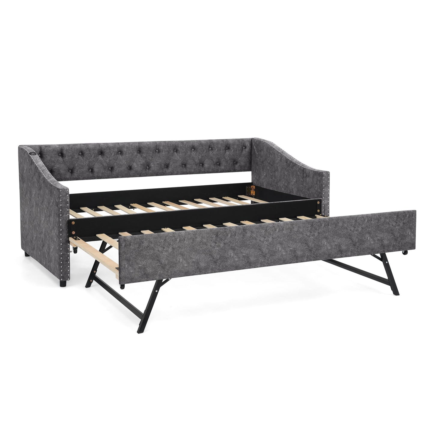 Upholstered Daybed With USB Charging & Pull Out Bed - The Sleep Loft - Online Mattress Showroom NYC