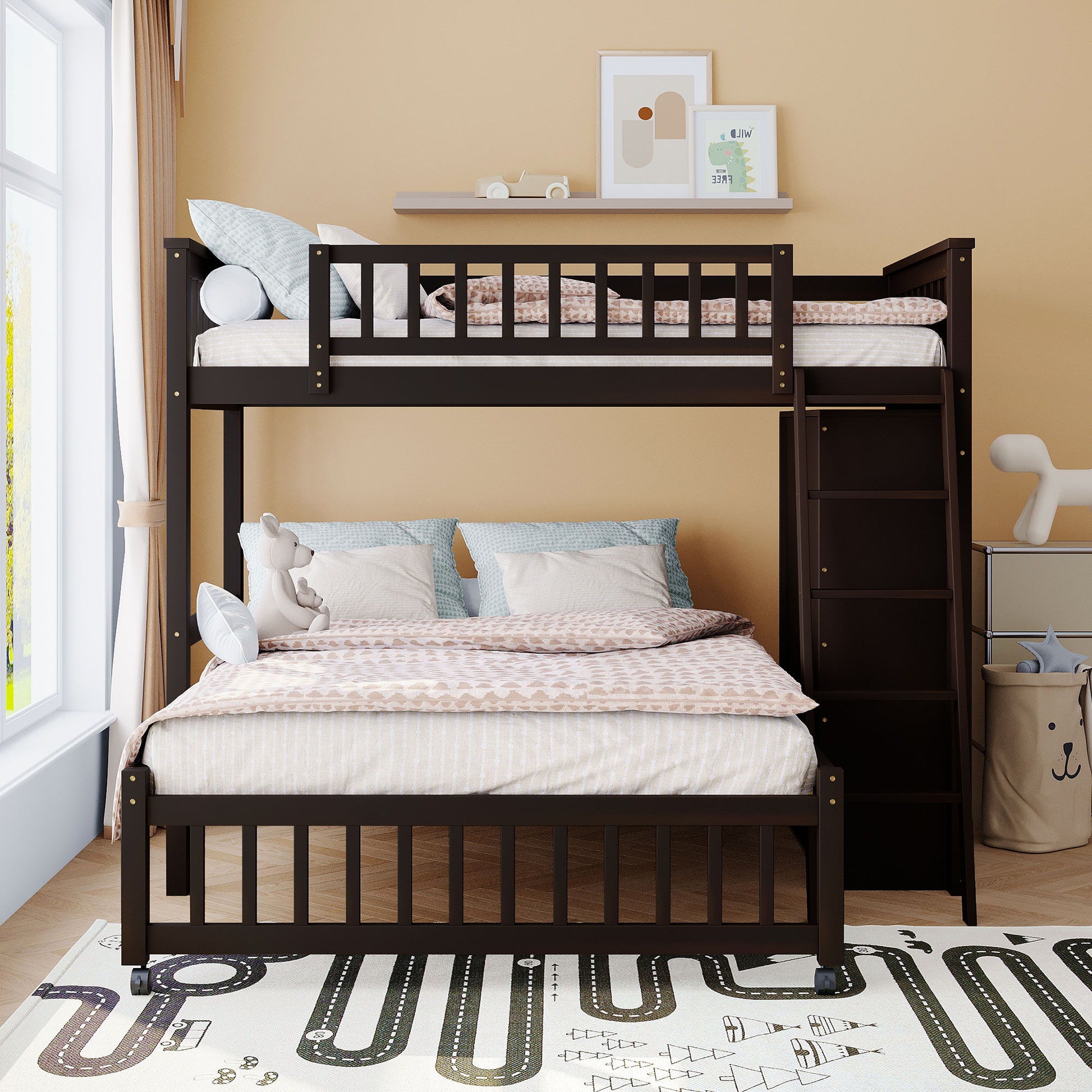 Bunk Bed With 6 Drawers And Flexible Shelves, Bottom Bed With Wheels - The Sleep Loft - Online Mattress Showroom NYC