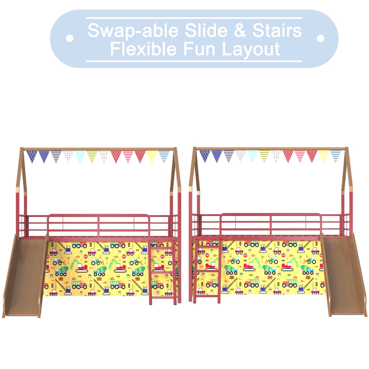 Jack - House Loft Bed With Slide And Curtain Set - The Sleep Loft - Online Mattress Showroom NYC
