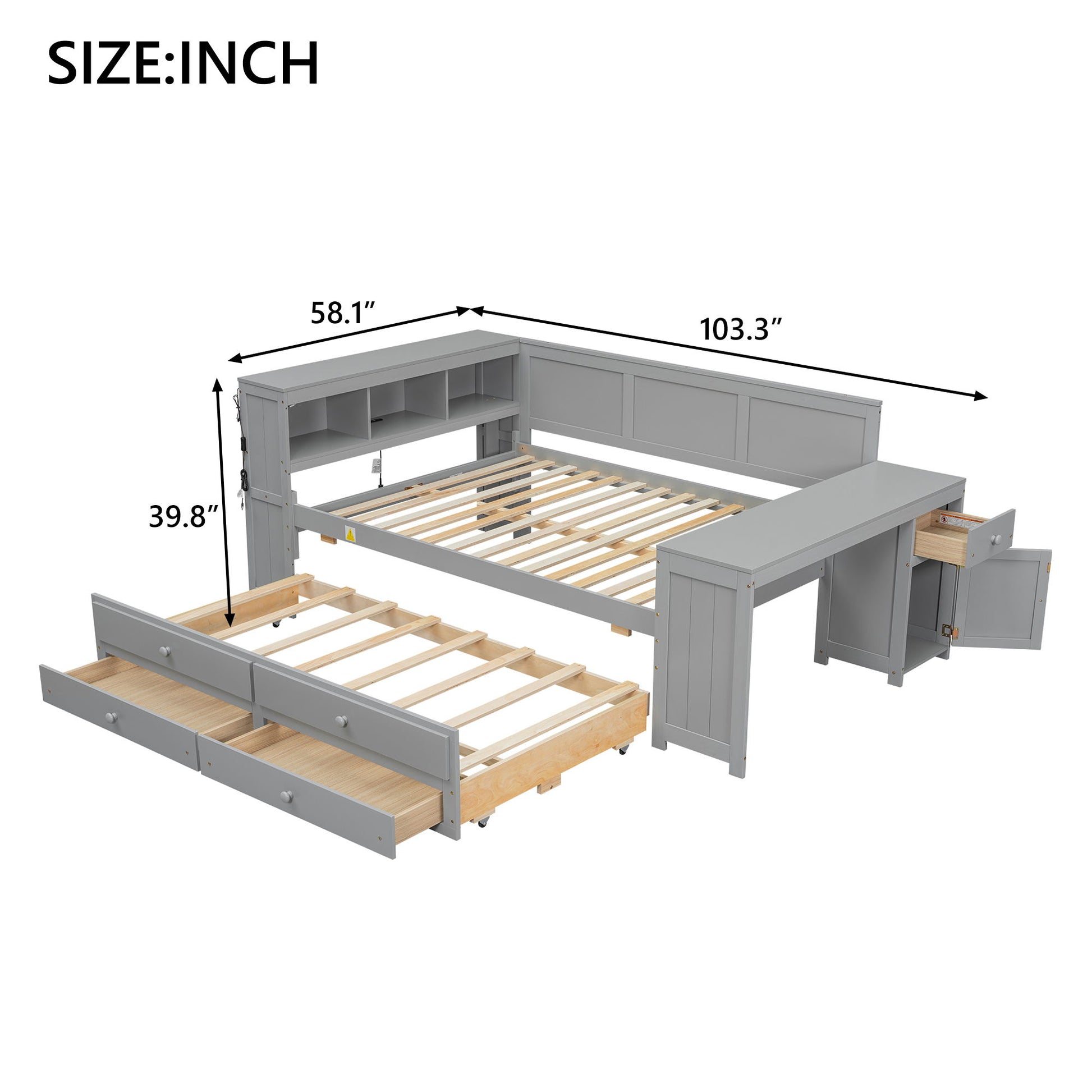 Daybed With Storage Shelves, Drawers, Trundle, Charging Station, LED Light, Desk And Cabinet - The Sleep Loft - Online Mattress Showroom NYC